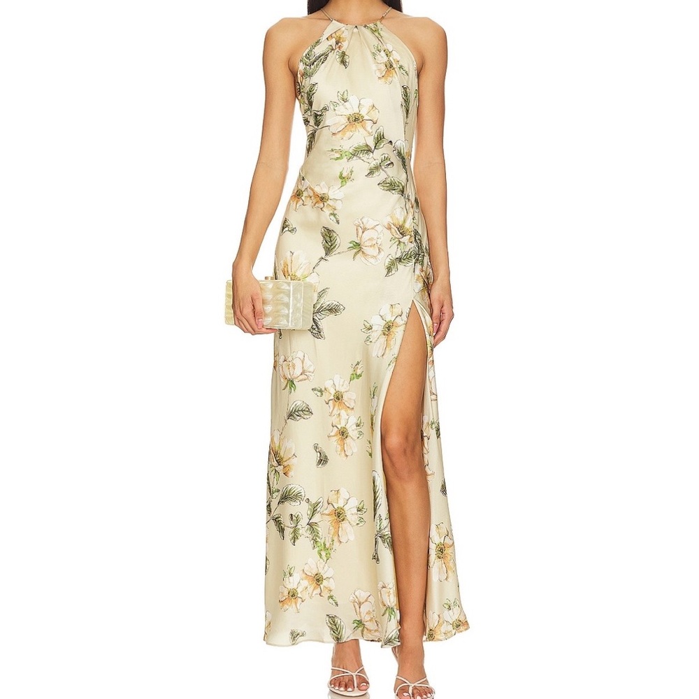 Astr Elynor Dress - Gold Floral Halter Maxi Dress